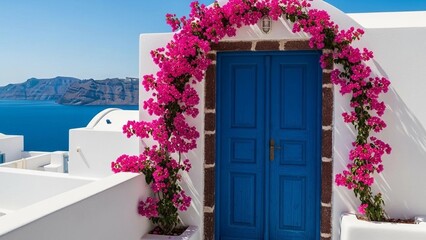 blue door in santorini greece © Intnindriy