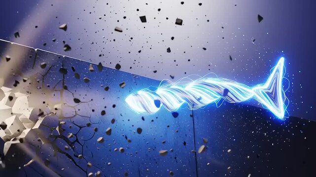 Glowing Blue Arrow Breaking Through Wall.