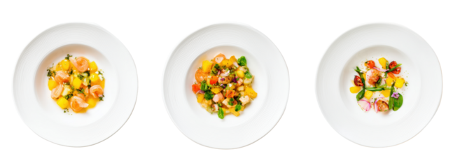 Top View of Exquisite Gourmet Dishes Plated Elegantly for Fine Dining on Transparent Background