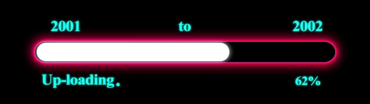New year 2002 Up-loading bar animation, Up-loading bar from 2001 to 2002 new year transfer animation. Almost reaching New Year on black background. Welcoming the happy new year 2002. Alpha channel.