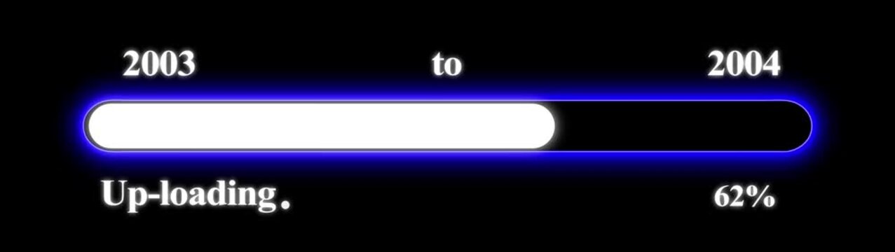 New year 2004 Up-loading bar animation, Up-loading bar from 2003 to 2004 new year transfer animation. Almost reaching New Year on black background. Welcoming the happy new year 2004. Alpha channel.