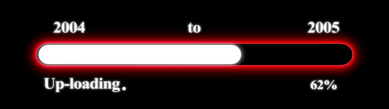 New year 2005 Up-loading bar animation, Up-loading bar from 2004 to 2005 new year transfer animation. Almost reaching New Year on black background. Welcoming the happy new year 2005. Alpha channel.