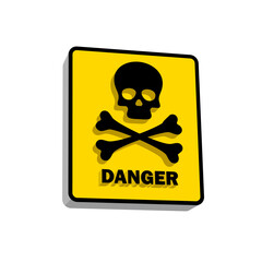 Isometric 3D of danger sign with skeleton illustration. Danger warning icon