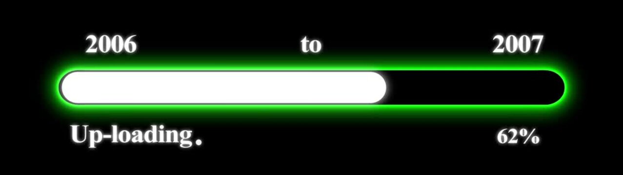 New year 2007 Up-loading bar animation, Up-loading bar from 2006 to 2007 new year transfer animation. Almost reaching New Year on black background. Welcoming the happy new year 2007. Alpha channel.