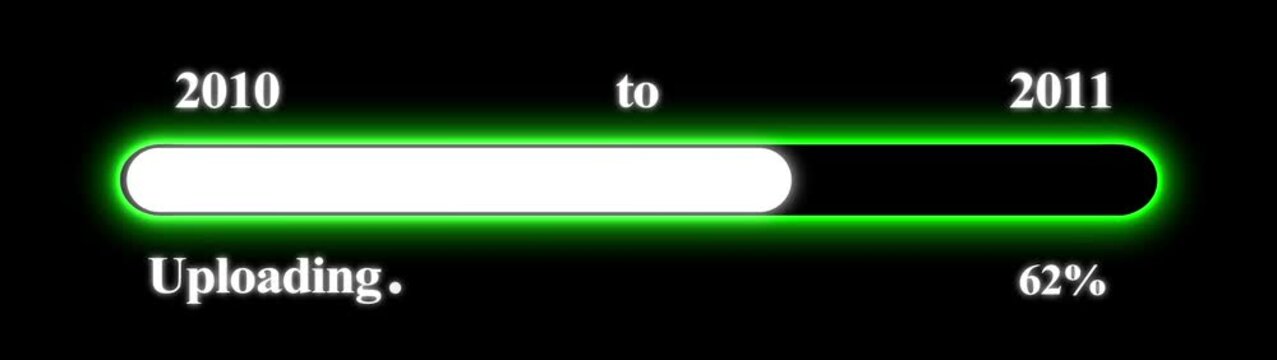 New year 2011 Up-loading bar animation, Up-loading bar from 2010 to 2011 new year transfer animation. Almost reaching New Year on black background. Welcoming the happy new year 2011. Alpha channel.