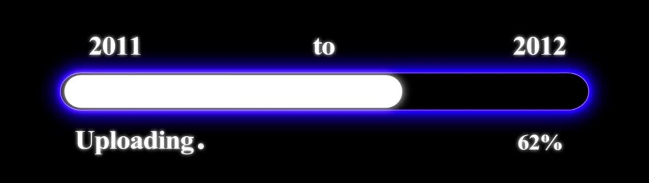 New year 2012 Up-loading bar animation, Up-loading bar from 2011 to 2012 new year transfer animation. Almost reaching New Year on black background. Welcoming the happy new year 2012. Alpha channel.