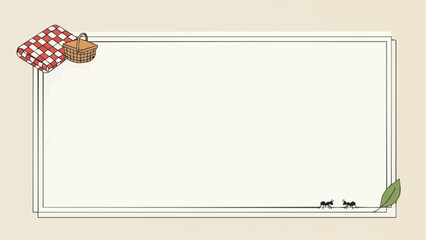 Obraz premium Rectangular Frame with Picnic Elements and Leaf Accent.