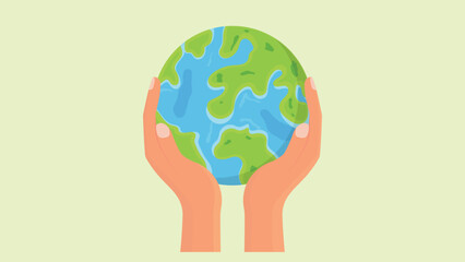 Hands holding planet Earth illustration representing environmental protection and sustainability
