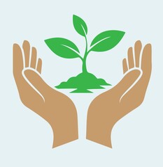 Obraz premium A pair of hands gently holding a small green plant with leaves