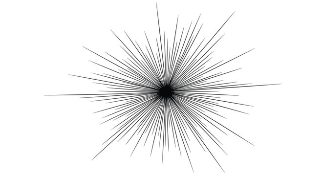 Many thin black lines radiate outwards from a central point to create a sharp and explosive starburst effect on a white canvas.