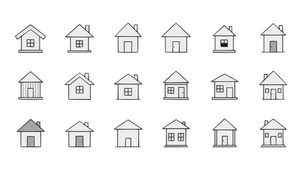 Fototapeta premium Collection of Hand Drawn House Icons Simple Outline Buildings.