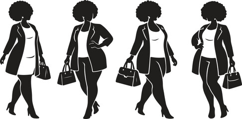 Obraz premium Black History Month African American Business Women Fashion Silhouette Set Vector Illustration