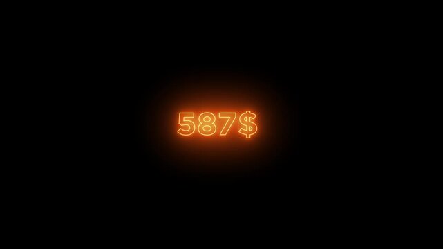 0 to 700 dollar counting animation. 700 dollar neon sign Counting money and digits increasing. Counting Numbers from 0 to 700 on a black background