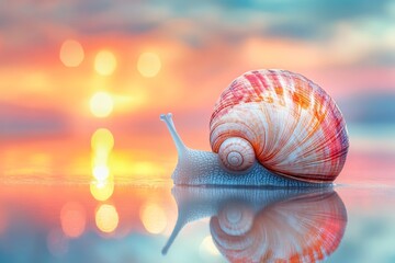 selective focus clean snail shell on glossy surface –