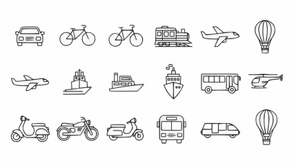 Collection of Transportation Icons Line Art Style.