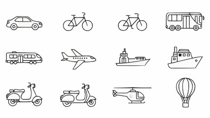 Collection of Hand Drawn Transportation Icons.