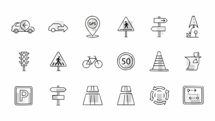 Collection of Hand Drawn Traffic and Road Signs Icons.