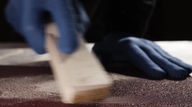 Extreme close-up of sandpaper for wood processing of materials in carpentry workshop