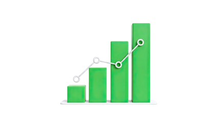Green Bar Chart with Line Graph Showing Upward Trend