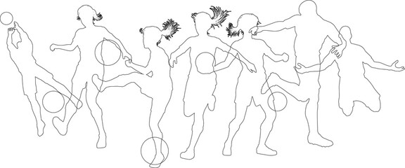 Fototapeta premium Silhouette soccer football player set. Active sports people healthy players fitness silhouettes concept.