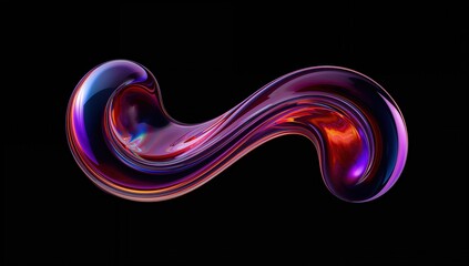 Colorful fluid ribbon shape with reflective highlights, modern abstract 3D design for digital wallpapers, futuristic interfaces, sci-fi branding and artistic motion use
