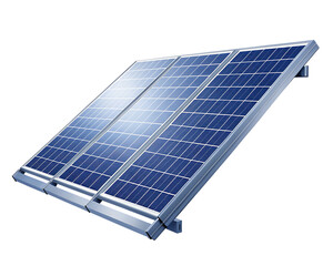 Solar panel with three photovoltaic modules on white background isolated on a transparent background