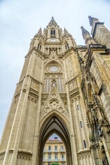 Fototapeta premium Good Shepherd Cathedral (Catedral del Buen Pastor), San Sebastian, Spain, Neo-Gothic Entrance Arch
