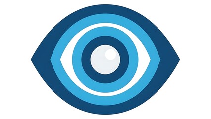 Abstract eye icon with concentric circles in shades of blue