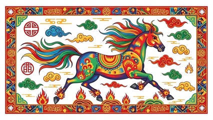 Colorful illustration of a horse for chinese new year