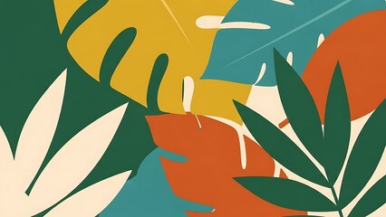 Abstract tropical leaf design with vivid colors and style