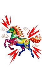 Colorful illustration of a horse celebrating the chinese new year
