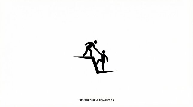 Black silhouette of person on higher level reaching down pulling another up, mentorship and teamwork help concept illustration

