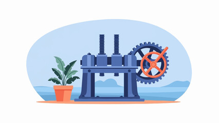 Obraz premium Mechanical device with cogwheel and potted plant in landscape