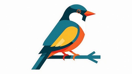 Fototapeta premium Colorful bird illustration perching on a branch against white background