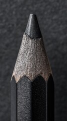 Closeup Black Pencil Minimal Background Black Paper Top View
