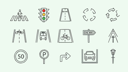 Collection of Road Signs and Traffic Symbols Icons.