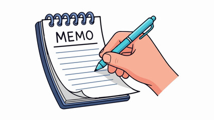 Hand writing a memo on a notepad with a blue pen