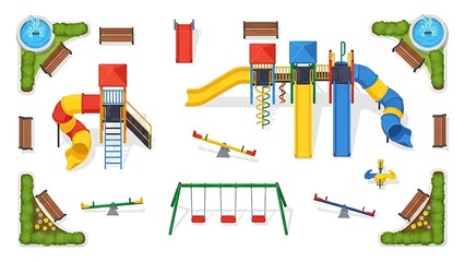 Colorful playground equipment vector illustration top view