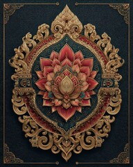 Intricate Floral Design with Lotus Motif and Decorative Elements