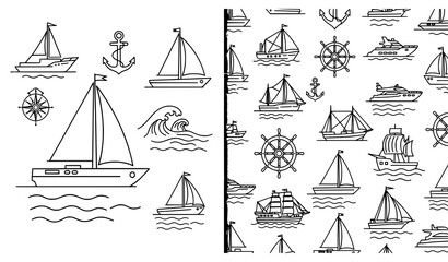 Sailing Ship and Boat Silhouette Icons for Maritime Water Transport Vector © Shukimon