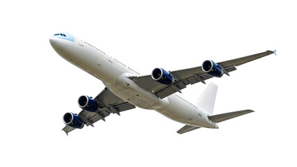 White airplane flying isolated on transparent background