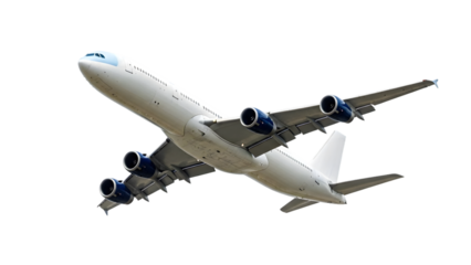 White airplane flying isolated on transparent background