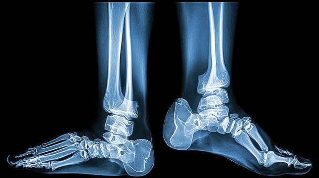 Detailed X-Ray Images of Human Foot and Ankle Showing Bones and Joints with Clear Anatomical Structure