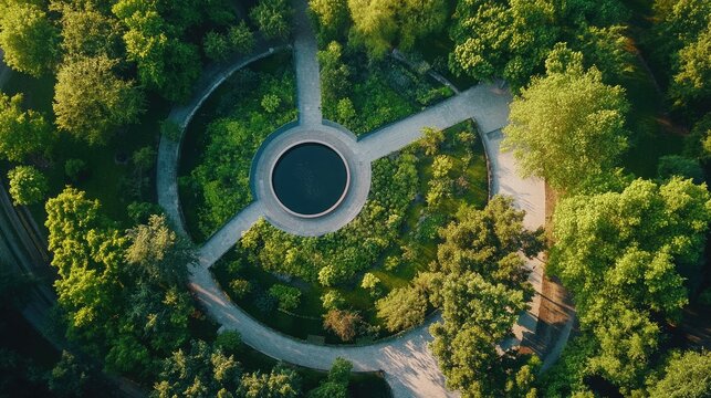 Aerial View of a Sustainable Wastewater Treatment Facility Surrounded by Green Spaces
