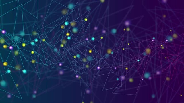 Neural network artificial intelligence technology low poly abstract background. Seamless looping plexus neon glowing motion design. Video animation Ultra HD 4K 3840x2160