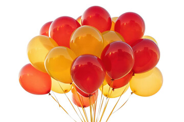 Bunch of red and yellow balloons isolated on transparent background