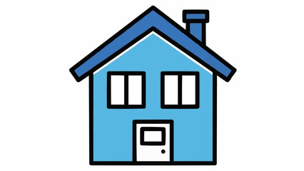Obraz premium Simple Blue House Illustration with Chimney and Windows.