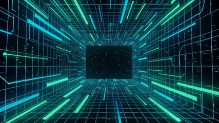 Immerse yourself in a futuristic digital world with this vibrant blue and green neon light tunnel, perfect for representing innovation, technology, and progress in your projects. - Powered by Adobe