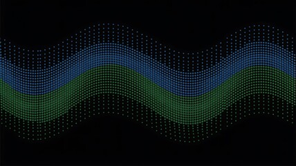  Green blue dotted wave – abstract gradient particle flow on black background,folklore knitted pattern.