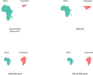 Size of Greenland compared with Africa.Comparison between Greenland and Africa in different map projections